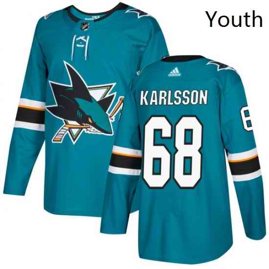 Youth Adidas San Jose Sharks 68 Melker Karlsson Premier Teal Green Home NHL Jersey
